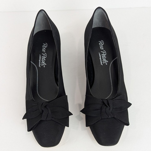 Rose Petals Shoes - Rose Petals By Walking Cradles Dani Black Micro Pumps Size 7N Bow‎ Career Heels